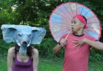 Ron Dizon in The Elephant Calf. Mask by Joe Osheroff.
 Photo
