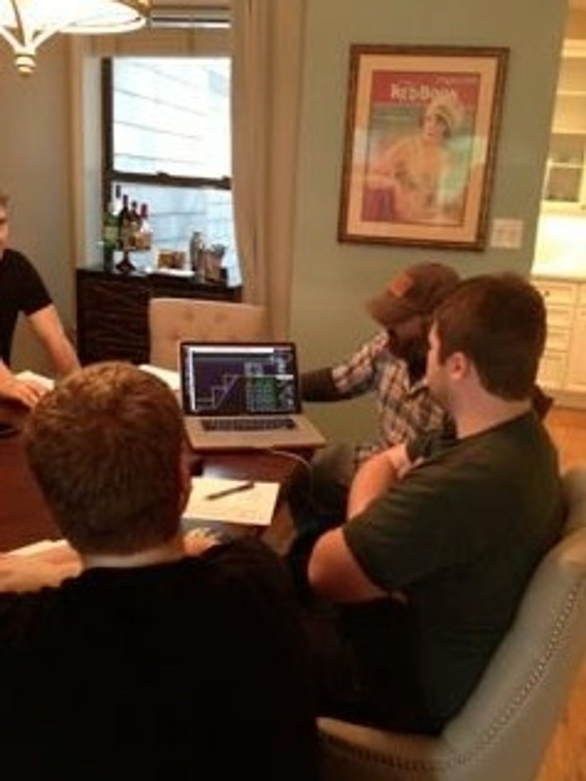 Ben Dawson, Tech Director showing plans for set to Kory Danielson, Music Director at 