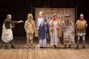 Old Globe Associate Artist Charles Janasz as Peter Quince, John Lavelle as Snug, Dona Photo