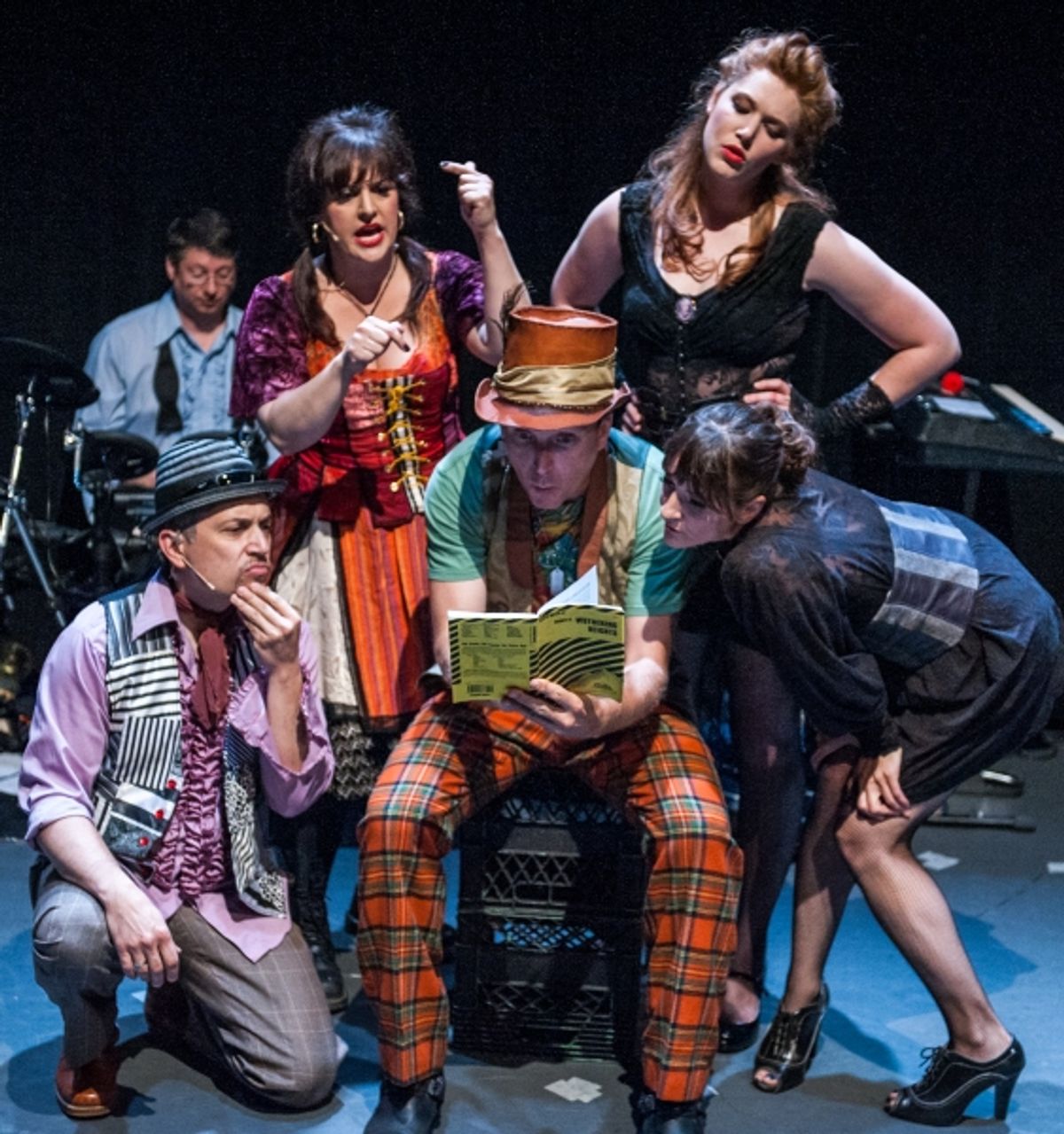 Steve McWilliams (The Barker)  - center, Mike Koemchak (The Con Man), Gillian Shelly (The Gypsy),  Haely Jardas (Anne Bronte), & Debra Buonaccorsi (Charlotte Bronte) at 