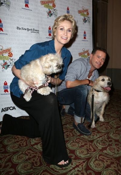 Jane Lynch with her dog Olivia and Clarke Thorell Photo