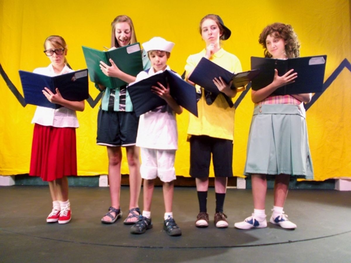 Fallyn Kirlin as Marcy, Corinne Philbin as Peppermint Patty, Collin Larson as Shermie, Maya Daley as Charlie Brown, and Capri Agresta as Frieda at 