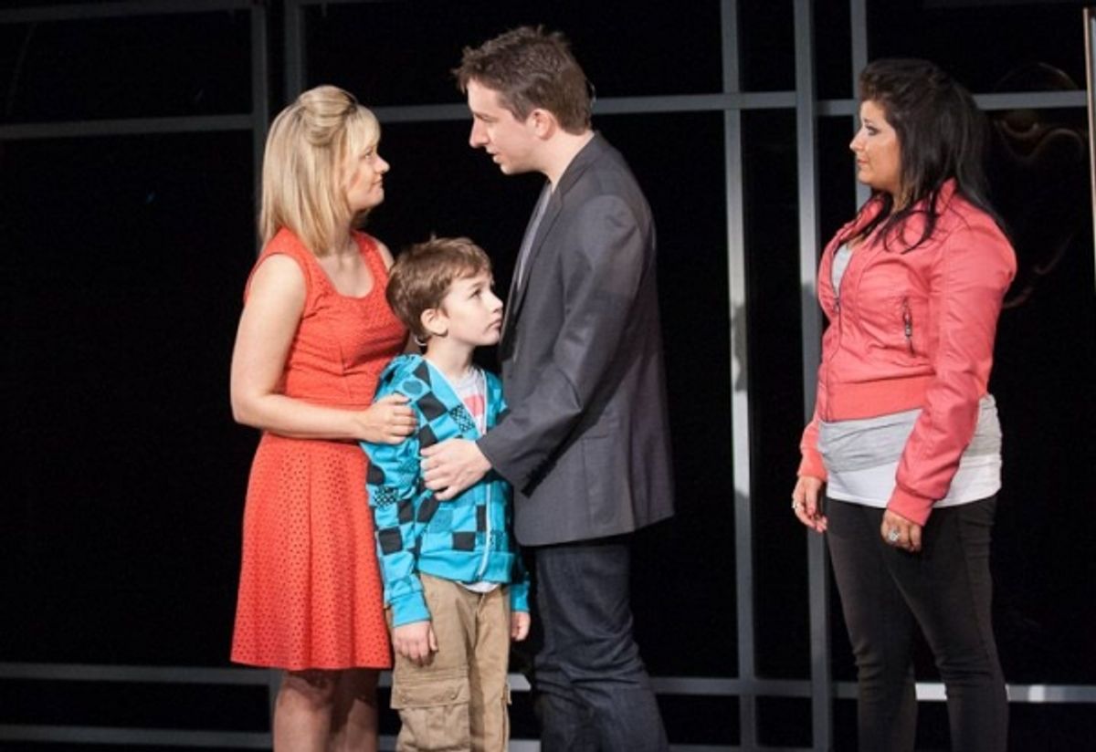 Alison (Erin Driscoll, left) and Evan (James Gardiner) take some first steps toward trusting each other as Evan's grandson Jesse (Holden Browne) and daughter Makalo (Carolyn Cole) take some first steps toward trusting him.  at 