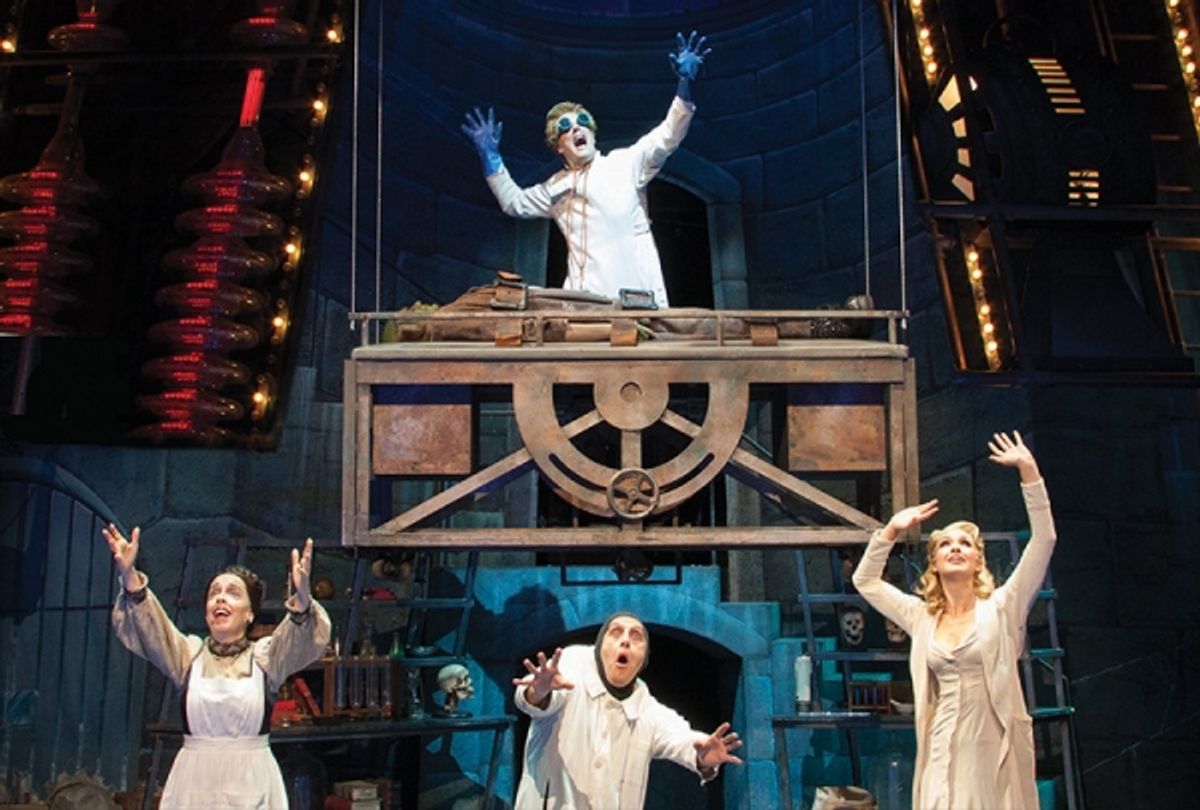 John Bolton (Dr. Frankenstein), Bradley Nacht (The Monster), L-R: Sandy Rosenberg (Frau Blucher), Nathan Klau (Igor), Lara Seibert (Inga) at 