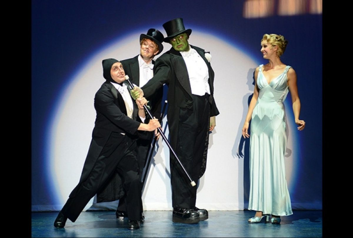 Nathan Klau (Igor), John Bolton (Dr. Frankenstein), Bradley Nacht (The Monster), Lara Seibert (Inga) at 