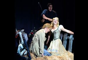 Nathan Klau (Igor), FRONT: John Bolton (Dr. Frankenstein), Lara Seibert (Inga) Photo