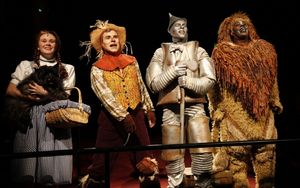 Danielle Bowen (Dorothy), Paul Sabala (Scarecrow), Joe Moeller (Tinman), and Lance Roberts (Lion) @ BroadwayWorld Danielle Bowen (Dorothy), Paul Sabala (Scarecrow), Joe Moeller (Tinman), and Lance Ro Photo
