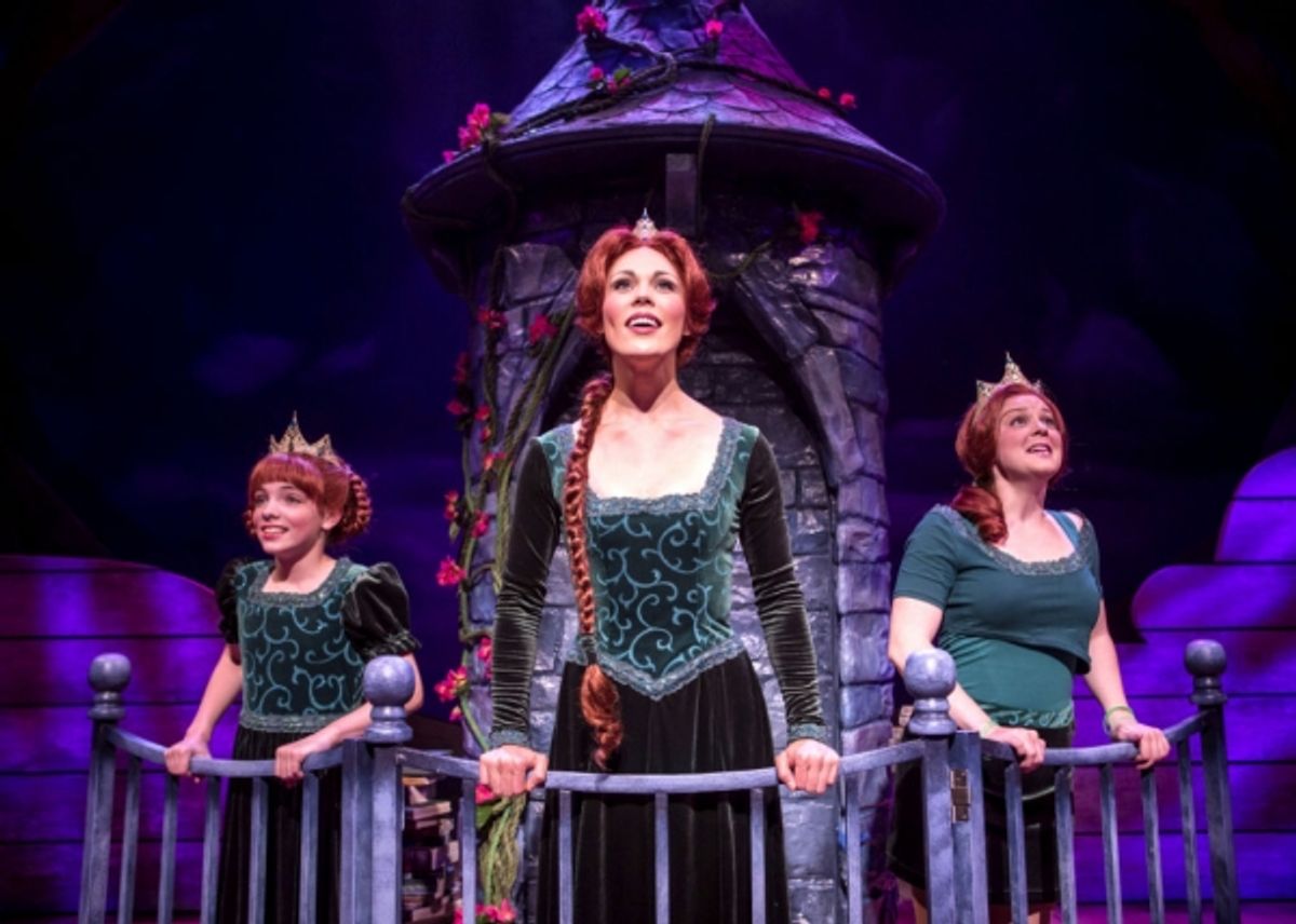 Caroline Heffernan as Young Fiona, Summer Smart as Princess Fiona, and Rebecca Pink as Teen Fiona at 