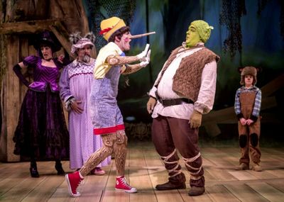 Sarah Page as the Witch, Norm Boucher as the Wolf, Adam Fane as Pinocchio, Michael Aa Photo