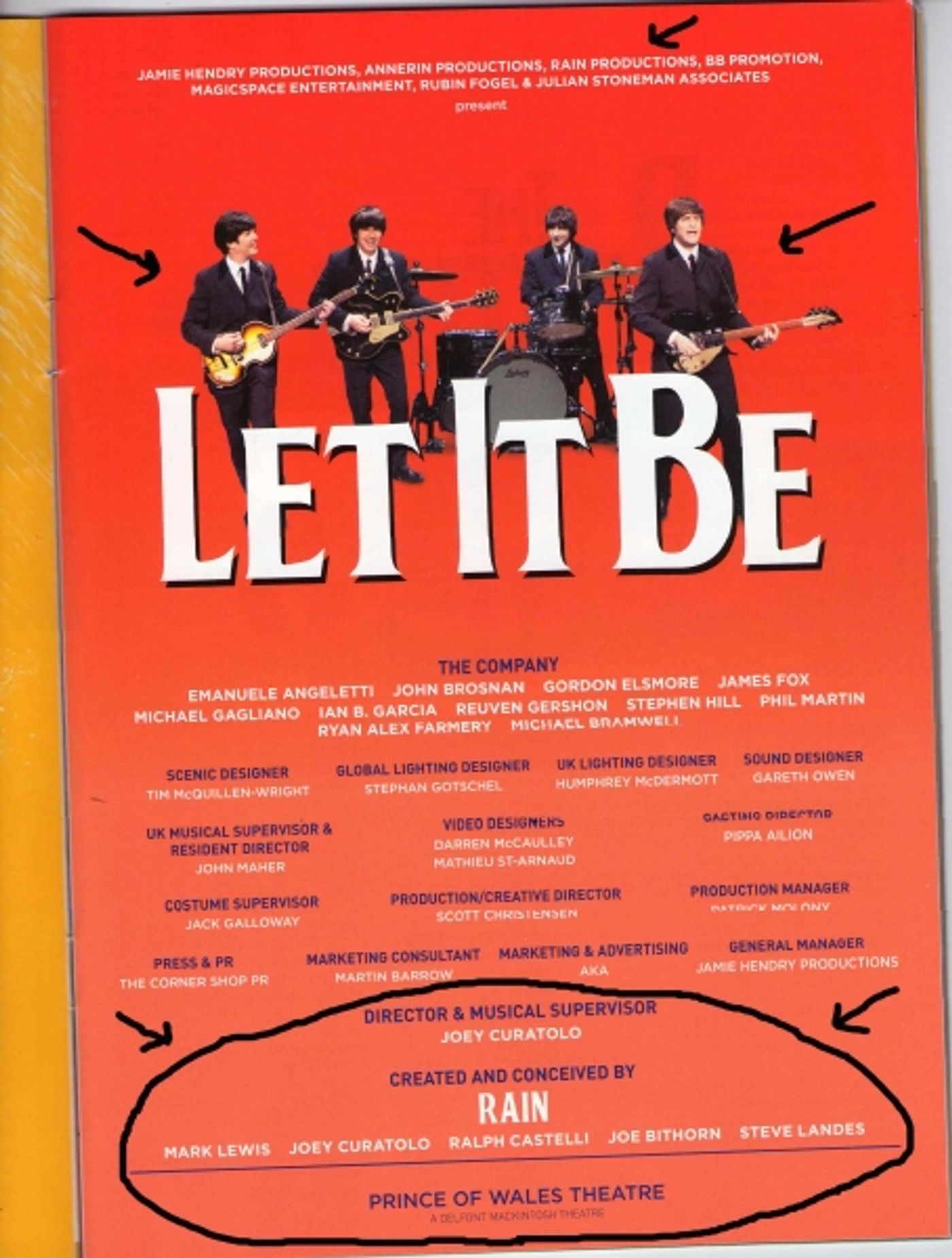 Photo Flash: UK Producers on US LET IT BE vs. RAIN Lawsuit - West End Program Gives Credit to RAIN Image