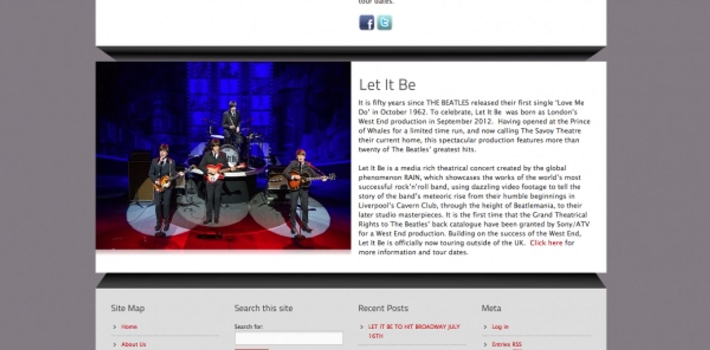 Photo Flash: UK Producers on US LET IT BE vs. RAIN Lawsuit - West End Program Gives Credit to RAIN Image