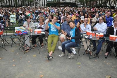 Billy Magnussen and Shalita Grant watching Rock of Ages perform Photo