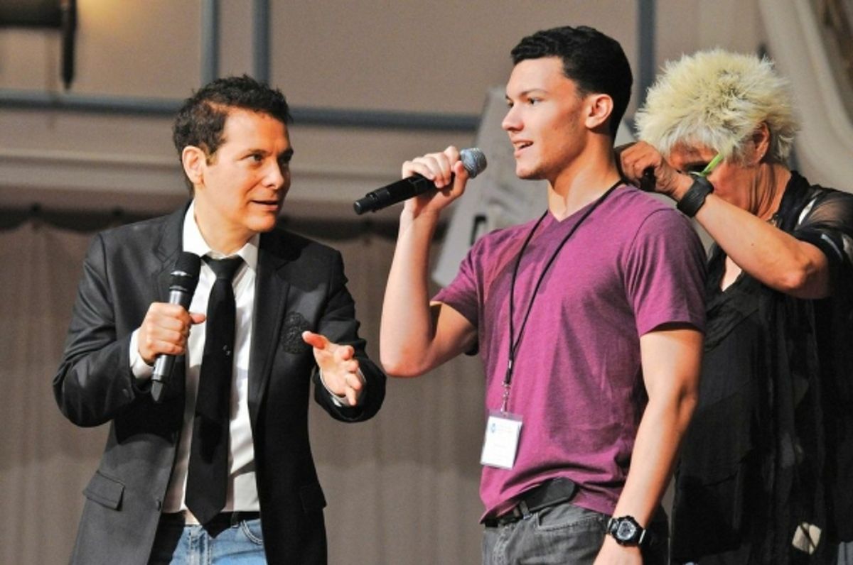 Mentors Michael Feinstein and Sylvia McNair work with Brandon Rene Ocasio at 