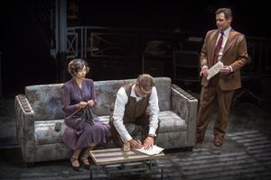 Angel Desai as Phyllis Nirlinger, Murphy Guyer as Herbert Nirlinger and Michael Hayden as Walter Huff @ BroadwayWorld Angel Desai as Phyllis Nirlinger, Murphy Guyer as Herbert Nirlinger and Michael Hayde Photo