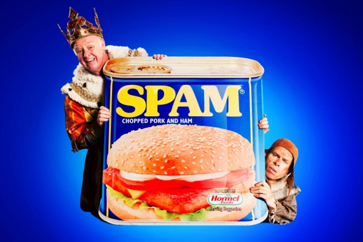 Les Dennis as King Arthur and Warwick Davis as Patsy at 