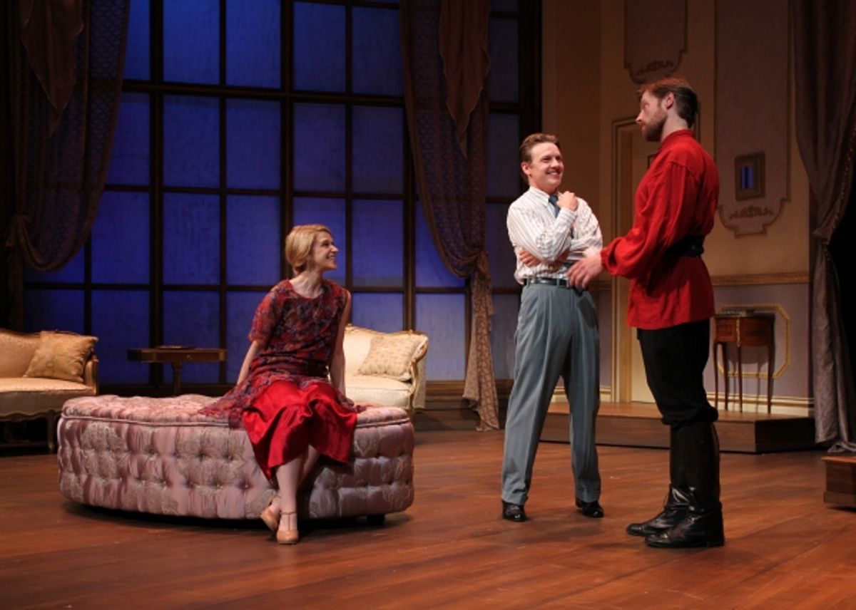 Helene Dupont played by Rachael Fox and Georges Dupont played by Seamus Mulcahy question their new Russian servant, the exiled Prince MikaÃ�'Â¯l Alexandrovitch Ouratieff played by Jon Barker.   at 