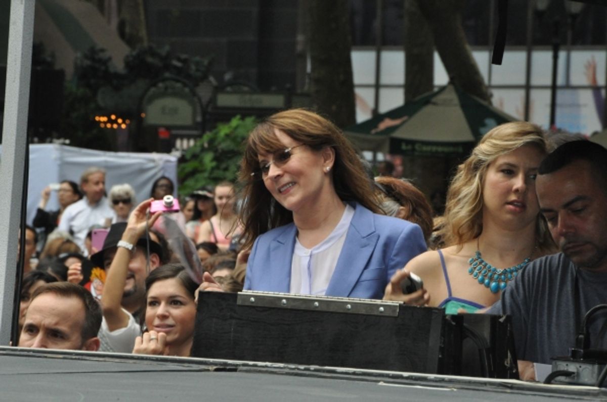 Patricia Richardson watching the cast of Annie perform at 