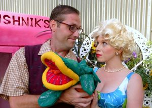 Audrey has new respect for Seymour after his plant, Audrey II, makes him a media star. From left: Brett Chapin, Kristin Towers-Rowles @ BroadwayWorld Audrey has new respect for Seymour after his plant, Audrey II, makes him a media star Photo