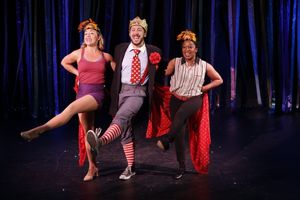 King Edward the Sensible (Jason Pintar) leads songs with Showgirls (Caley Crawford and Lisha McKoy) @ BroadwayWorld King Edward the Sensible (Jason Pintar) leads songs with Showgirls (Caley Crawford a Photo