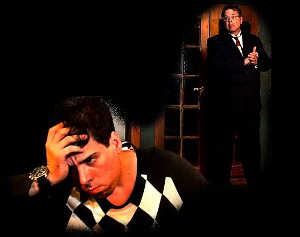 Charles (Bob Maddox) admonishes Barney (Scott McWhirter) for causing a ruckus at the  Photo