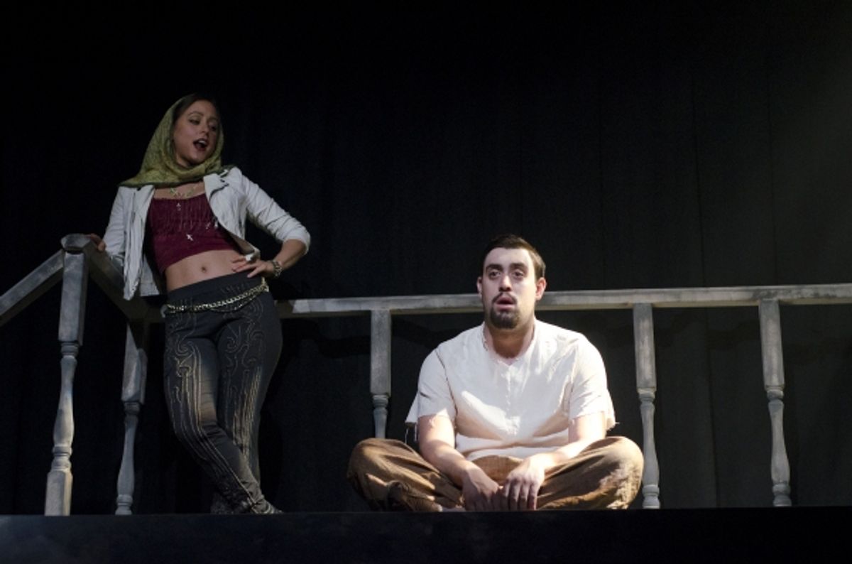 Lauren Lopez as Saint Monica and Reed Campbell as Judas Iscariot in The Last Days of Judas Iscariot. at 