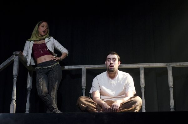 Lauren Lopez as Saint Monica and Reed Campbell as Judas Iscariot in The Last Days of  Photo