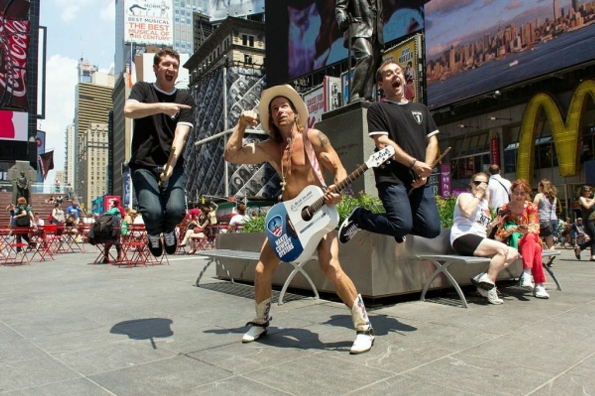 POTTED POTTER''s Daniel Clarkson and Jefferson Turner with the Naked Cowboy at 