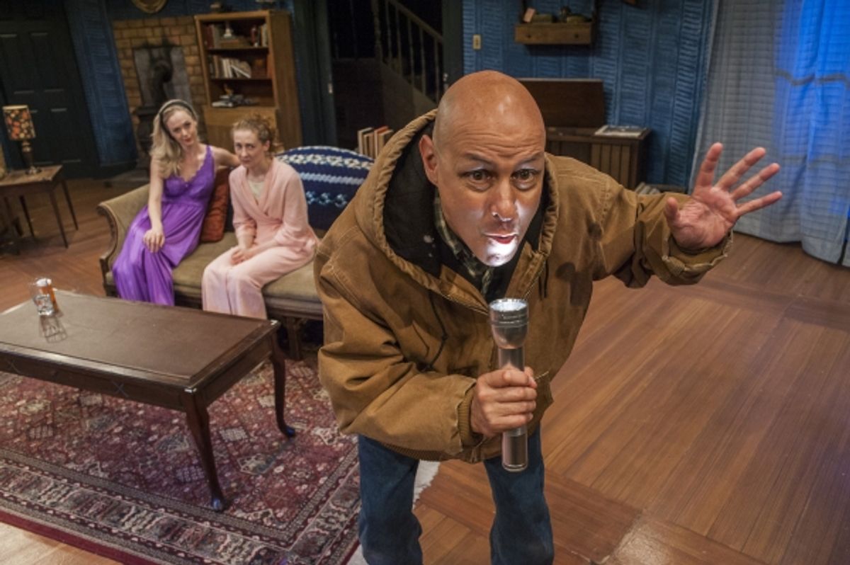 Charlotte Kate Fox as Laura Sanderson, Melissa Macleod Herion as Jan Sanderson and Bill Coughlin as George Willowby  at 