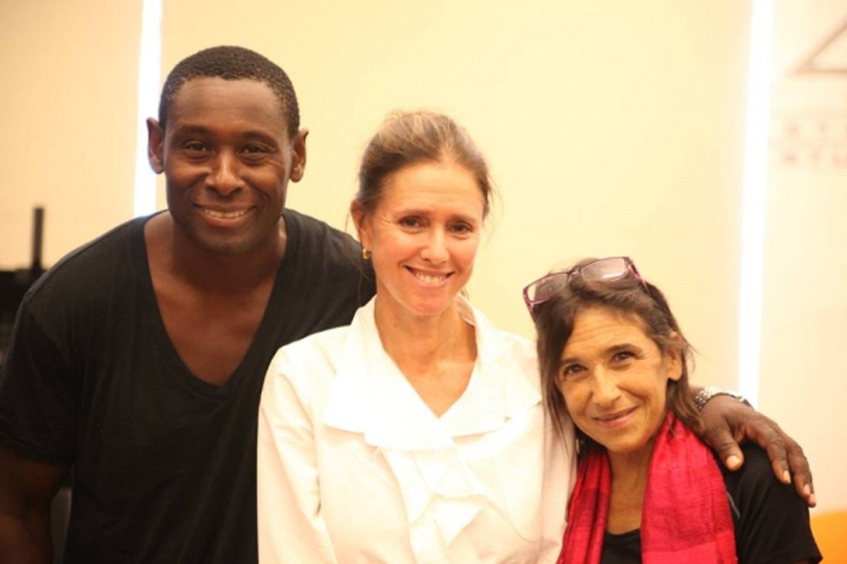 David Harewood (Oberon), Julie Taymor (Director) and Kathryn Hunter (Puck)  at 