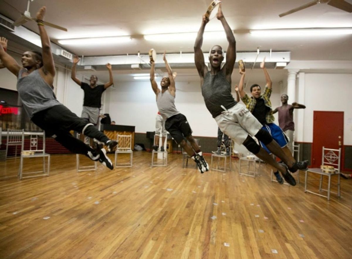 Rohan Pinnock-Hamilton (Olen Montgomery), Kyle Scatliffe (Haywood Patterson), Jordan Shaw (swing), Joshua Liburd (swing), Emile Ruddock (Willie Roberson) and Idriss Kargbo at 