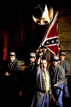(Foreground) Niall McGinty as Brigadier General Lewis A. Armistead and (background, L to R) Sean Sinitski, Chris Hainsworth, Michael McKeogh, Joe Flynn, and Zach Livingston as Confederate soldiers @ BroadwayWorld (Foreground) Niall McGinty as Brigadier General Lewis A. Armistead and (background, L Photo