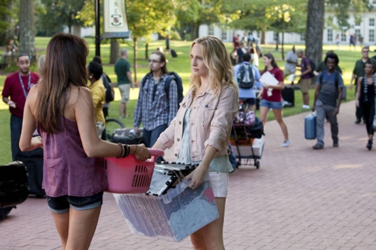The Vampire Diaries -- I Know What You Did Last Summer Pictured (L-R): Nina Dobrev as Elena and Candice Accola as Caroline Ã'Â¢Ã¯Â¿Â½Ã¯Â¿Â½ Photo: Annette Brown/The CW at 