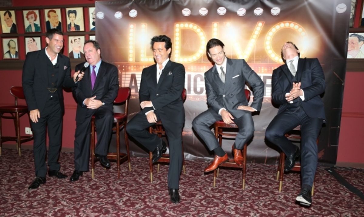 Jimmy Nederlandert introduces Sebastien Izambard, Carlos Marin, Urs Buhler and David Miller from IL DIVO at 