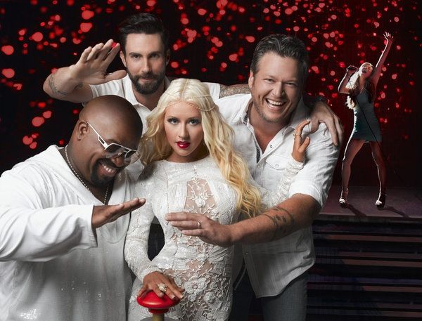 THE VOICE -- Season: 5 -- Pictured: (l-r) CeeLo Green, Adam Levine, Christina Aguiler Photo
