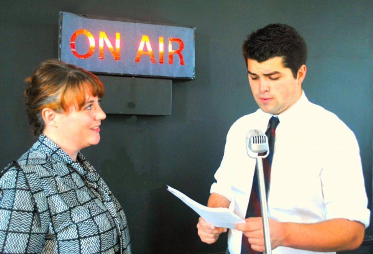 Whitney Smith listens to Kyle Miller as Orson Welles at 