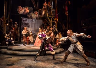 Viscount Valvert (Ryan Bourque) and Cyrano (Harry Groener) Photo