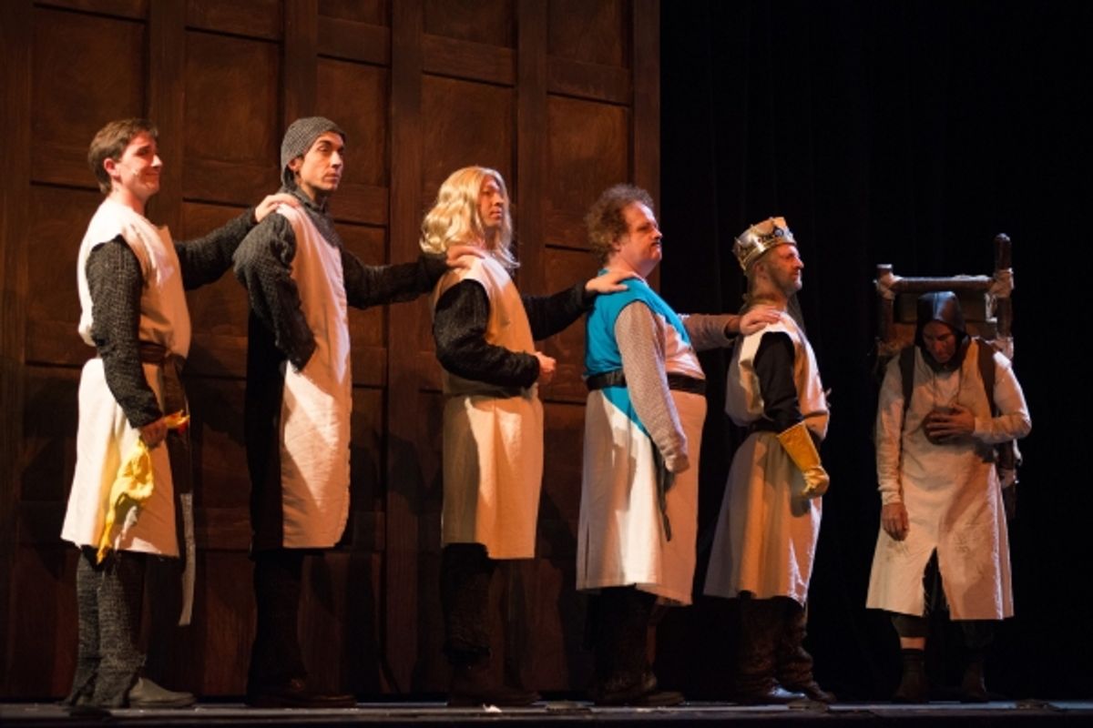 The Knights (Patrick Ludt, Will Harrell, Tim Haney, and Jay Poff) , King Arthur (Scott Langdon), and Patsy (David Jack) at 