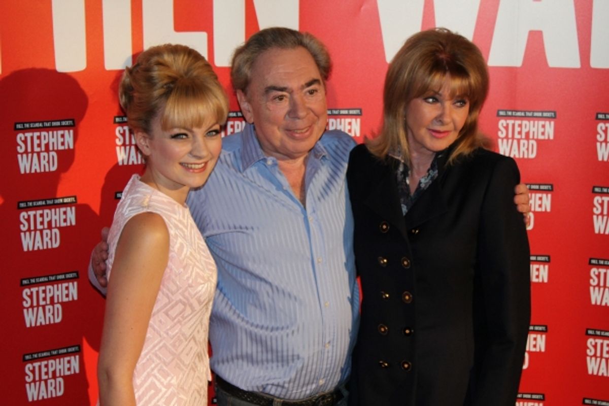 Charlotte Blackledge (Mandy Rice-Davies), Andrew Lloyd Webber and Mandy Rice-Davies at 