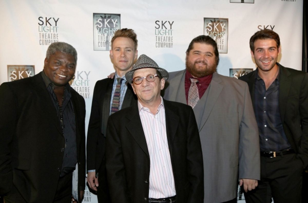 Harrison White, Christopher Hanke, Jorge Garcia and James Wolk stand behind Skylight Theatre Company''s Producing Artistic Director Gary Grossman and his company''s commitment to develop writers and new plays. at 