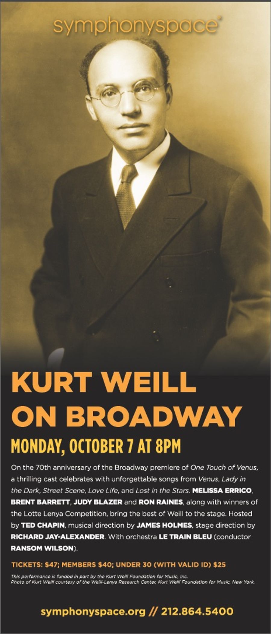 Exclusive: Symphony Space Presents KURT WEILL ON BROADWAY and First Look at VENUS Cover Image