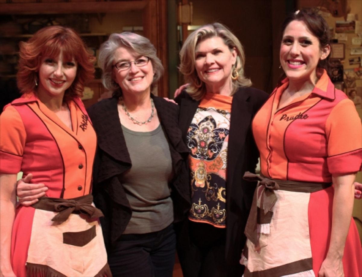 The Original Dinettes and Tony-nominated creators of Pump Boys and Dinettes, Cass Morgan and Debra Monk, meet Erin Maguire and Farah Alvin, from the 30th Anniversary production at Geva Theatre Center. L to R: Erin Maguire, Cass Morgan, Debra Monk, Farah A at 