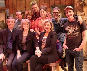  Mark Cuddy, Cass Morgan, Debra Monk; Back Row: Jonathan Spivey, Erin Maguire, Johnny Photo