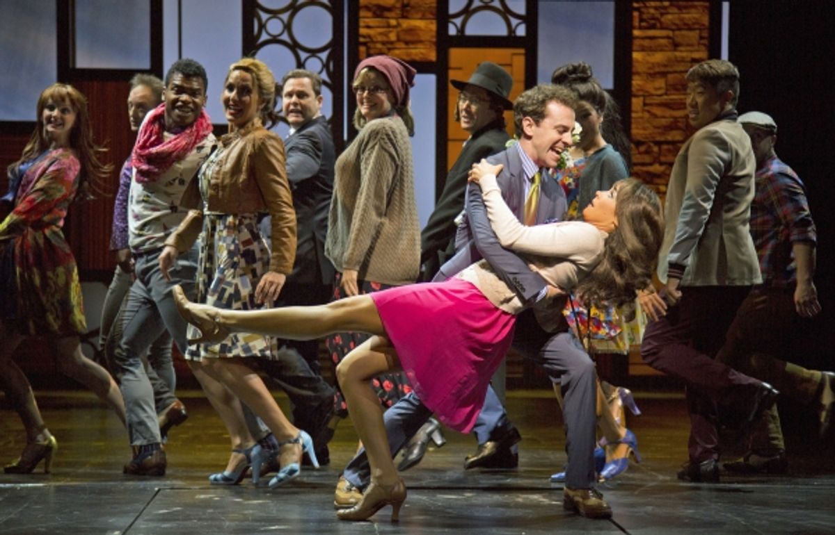 Rob McClure (Jack), Brynn OÃ¢â‚¬â„¢Malley (Betsy) and the Company of Honeymoon in Vegas. at 