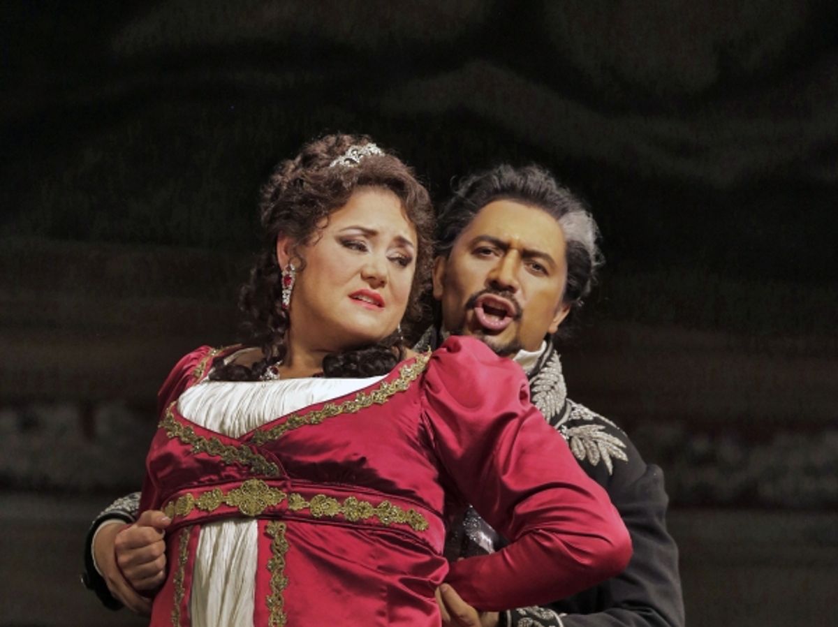 Kara Shay Thomson as Floria Tosca and Luis Ledesma as Baron Scarpia at 