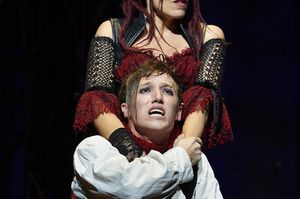 Actors Sara M. Bruner (as Mrs. Lovett) and Chris Cowan (as Tobias Ragg)  Photo