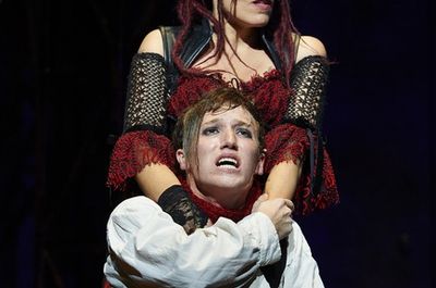 Actors Sara M. Bruner (as Mrs. Lovett) and Chris Cowan (as Tobias Ragg)  Photo