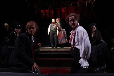 Actors Tom Ford (as Sweeney Todd) and Sara M. Bruner (as Mrs. Lovett)  Photo
