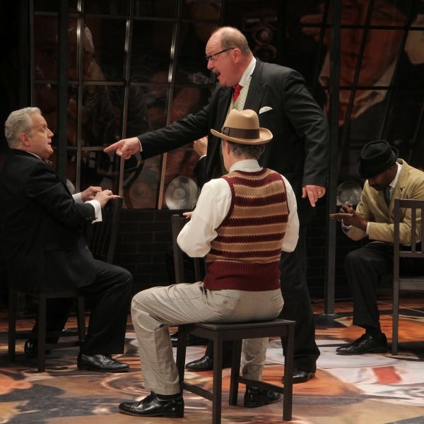 James Ramlet as William Randolph Hearst and his reporters (l to r) Gary Briggle, Paul Photo