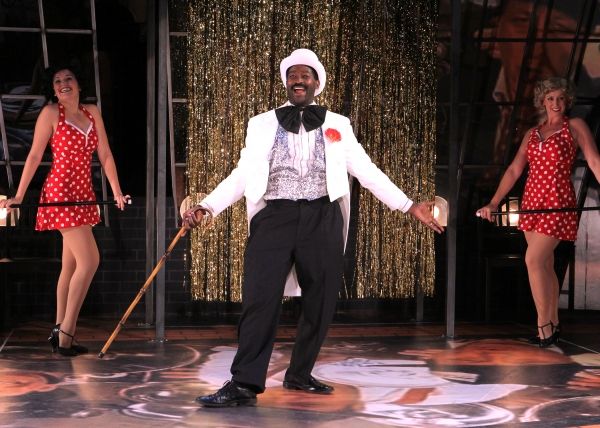 Ron Collier as William Allen and show girls (l to r) Emily A. Grodzik and Kym Chamber Photo