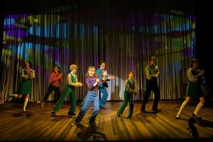 The cast of Fun Home, with music by Jeanine Tesori, book and Lyrics by Lisa Kron, bas Photo